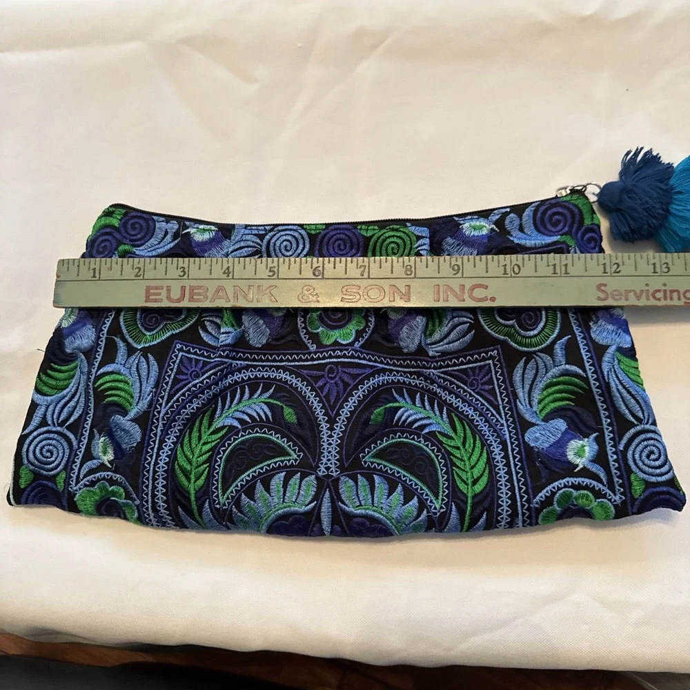 Embroidered‎ Clutch Wallet Beads Boho Tassel Blue Green Floral Festival
